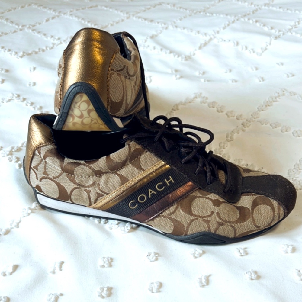 Coach Sneaker Shoes "Jayme" Q582 Brown Gold Women's Size 9m